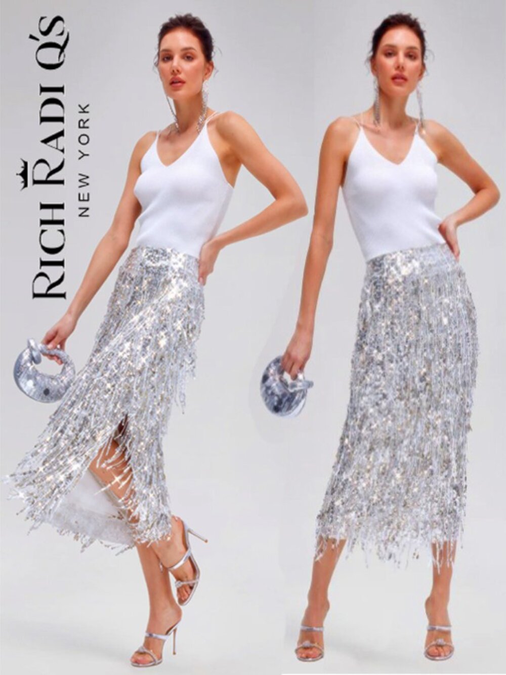 💥DROP DEAD GORGEOUS!💥Glam Roaring 20's Vibe Silver & Gold Sequin Fringe Skirt